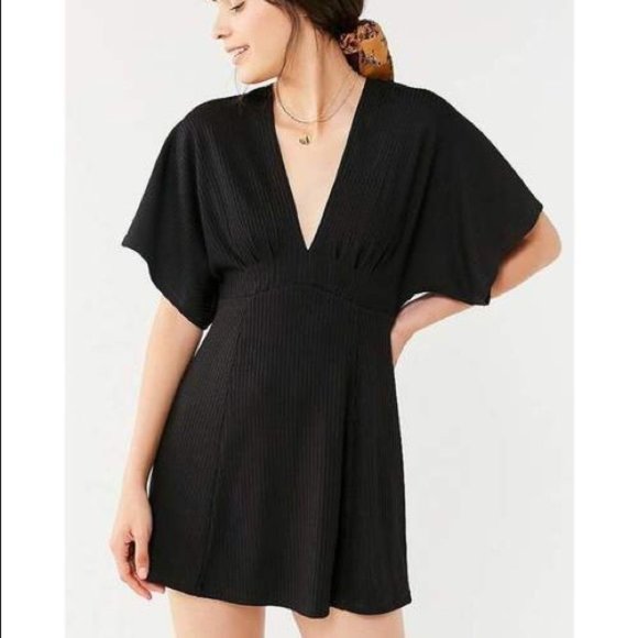 Urban Outfitters Dresses & Skirts - URBAN OUTFITTERS Claudia Ribbed Knit Plunging Mini Dress Black M